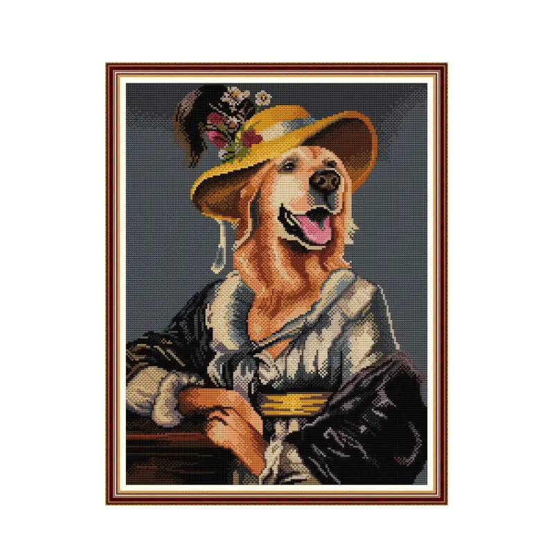 Notre-Golden Retriever Cross Stitch Kit, Cotton Thread Embroidery, Handmade Needlework, Cross Stitch, Count, 18CT, 14CT, 11CT