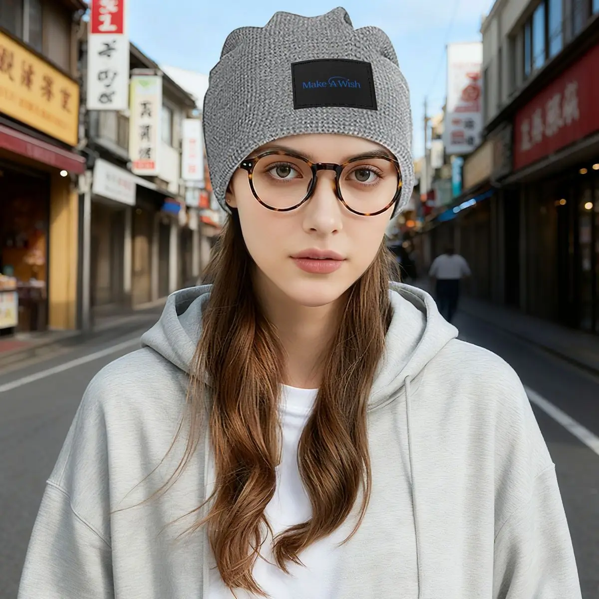 Make A Wish Foundation Of America Waffle Knit Fleece Lined Beanie with PU Leather Patch Unisex Warm Winter Soft Cap
