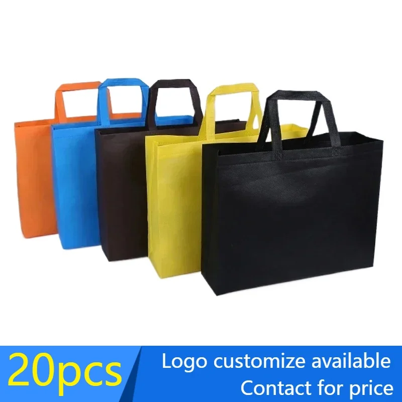 

20 pcs Non-woven Tote Bags, Durable Eco-friendly Shopping Bag with Handles for Grocery Shopping accept Customize Print Logo