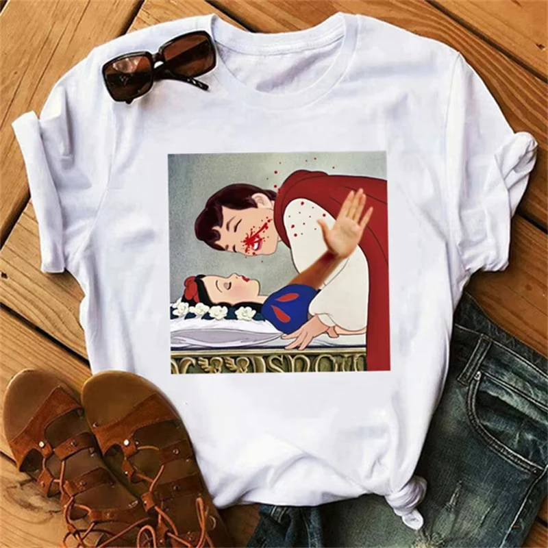 Funny Snow White Print T-shirt Women Funny Beauty Short Sleeves T Shirts Female Humorous Women's Clothes Tops Summer Streetwear