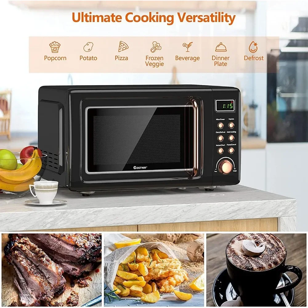 Horno microondas de encimera de 700 vatios con 5 micropotencia, función de arranque retardado, pantalla LED, bloqueo infantil, 0,7 pies cúbicos