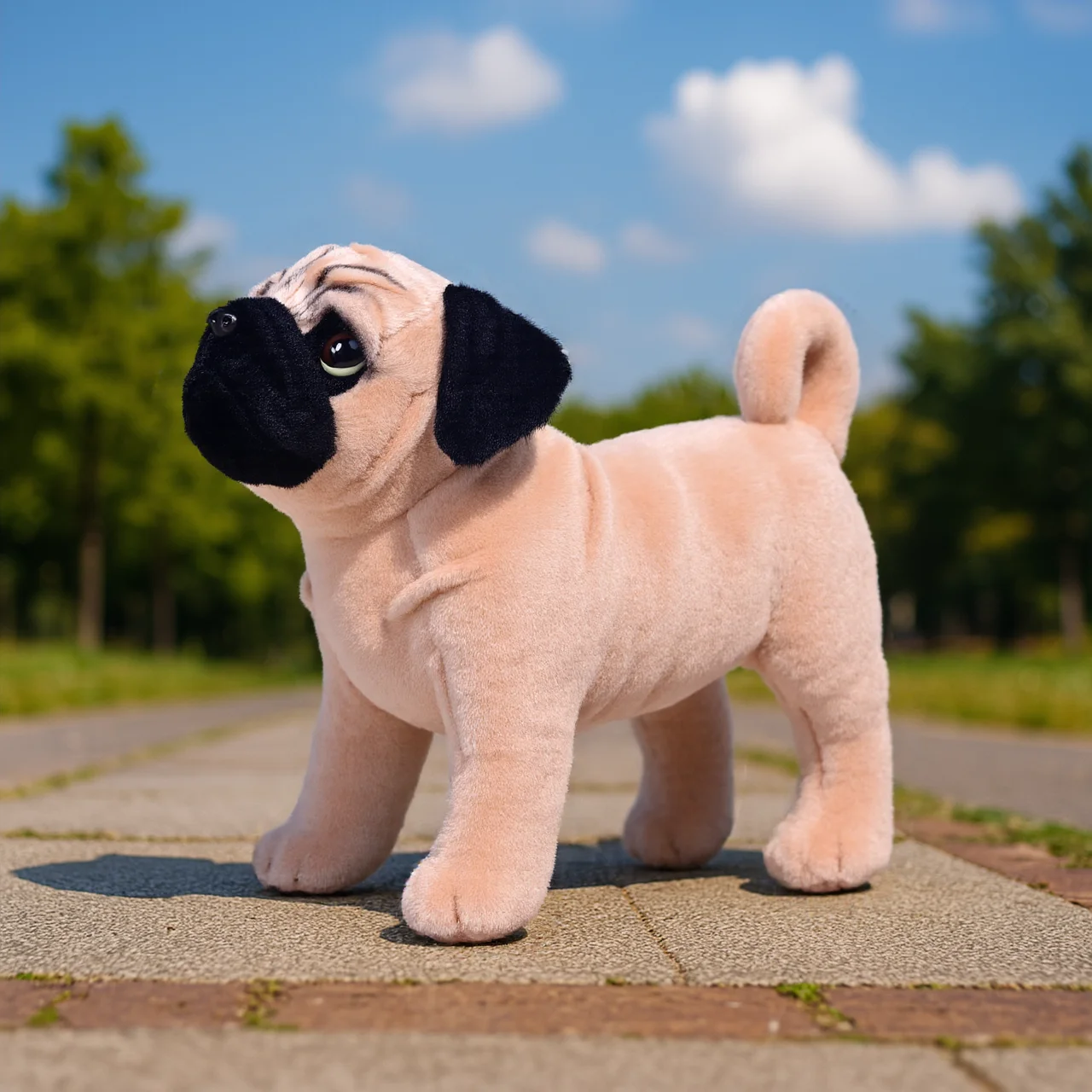 

Realistic Standing Pug Plush Toy Dog - Lifelike 13-inch Puppy, Super Soft Weighted Self-Supporting Doll, Collectible Gift for Ki