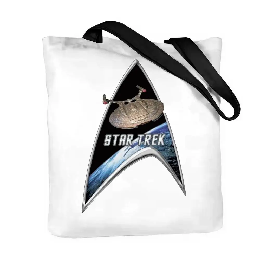 Star T-Trek Ship Movie Storage Bags Canvas Double-Sided Print Fashion Shoulder Tote Shopping Bag Gift Eco Handbags