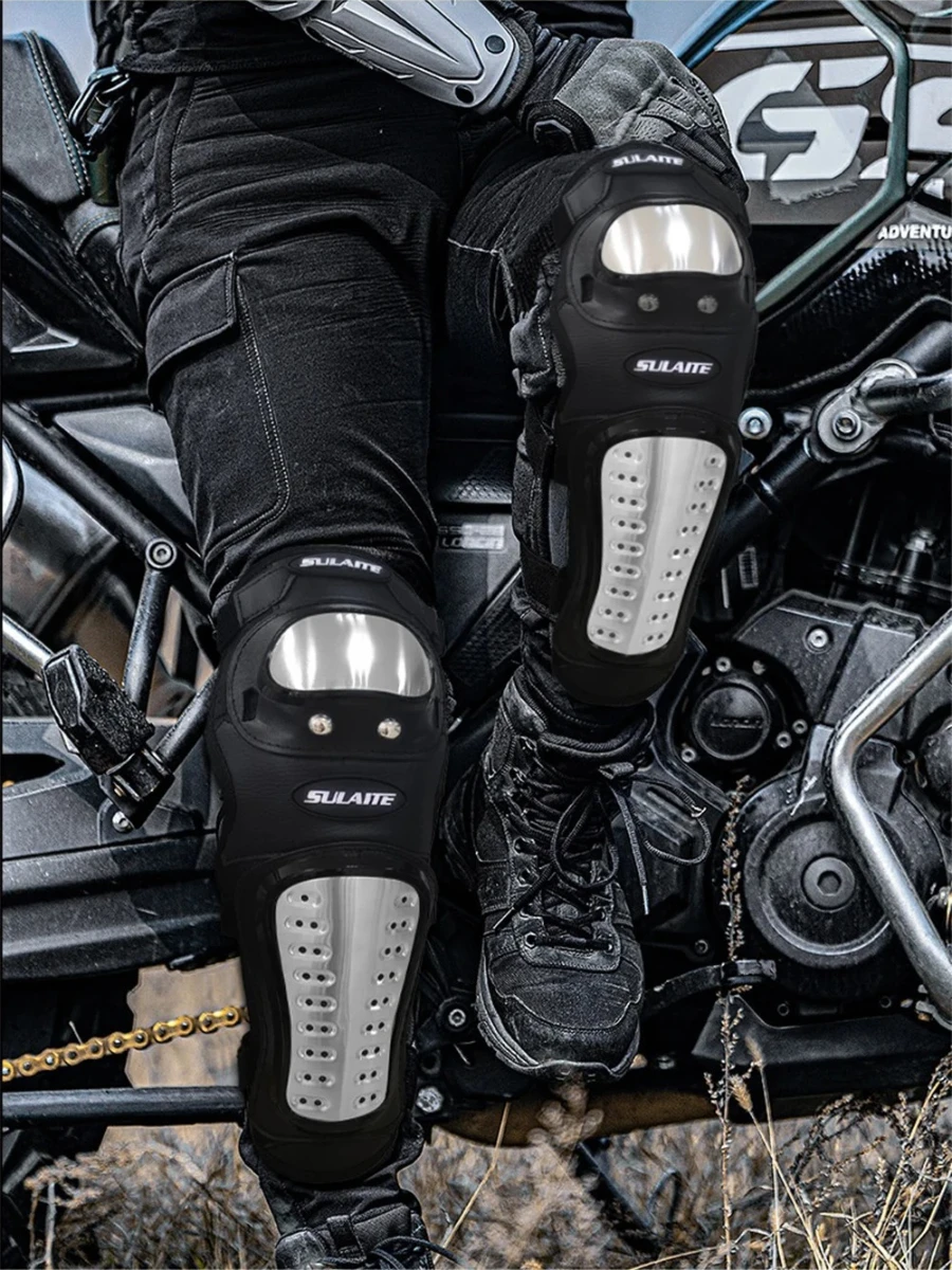 

4PCS Stainless Steel Motorcycle Knee Pads Elbow Guards Set Lightweight Summer Riding Safety Gear Outdoor Motorbike Equipment
