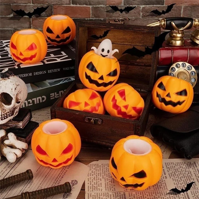 Halloween Squeeze Pop‑Up Stress Relief Toy Pumpkin Skull Vent Fidget Toy Soft Squishy Fingertip Play Fast Rebound Novelty Gift