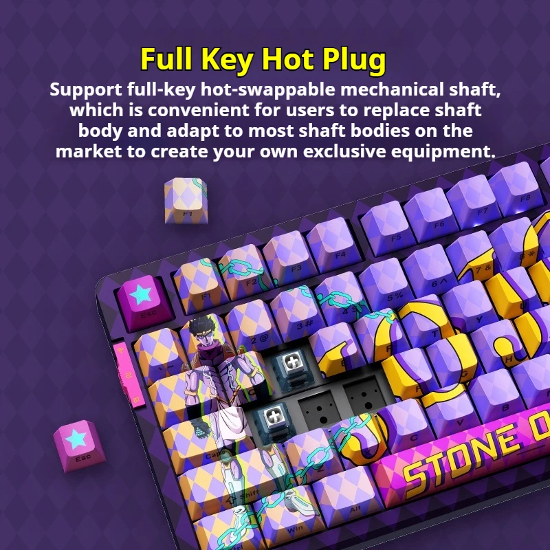 New V98prov2 Polar Fox Jojo Three-Mode Durable Fun Hot Plug Bluetooth Gasket Wireless Mechanical Cool Keyboard Birthday Gift