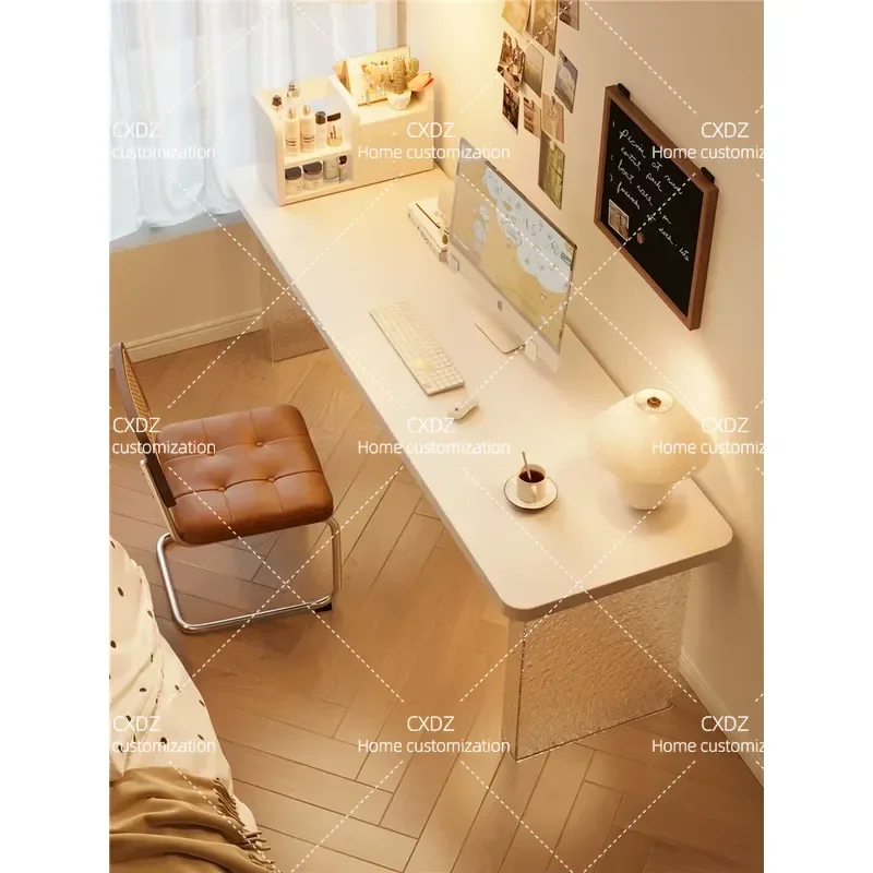 Modern Acrylic Stone Grain Solid Wood Desk Double Study Table for Bedroom Home Office Computer Workstation