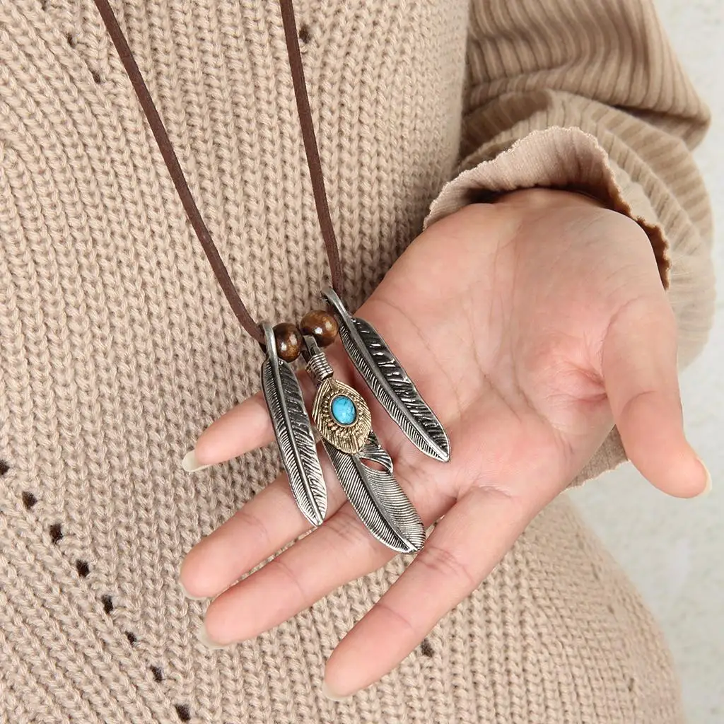 Blesiya Angel Feathers Charms Tribal Boho Pendant Chain Rope