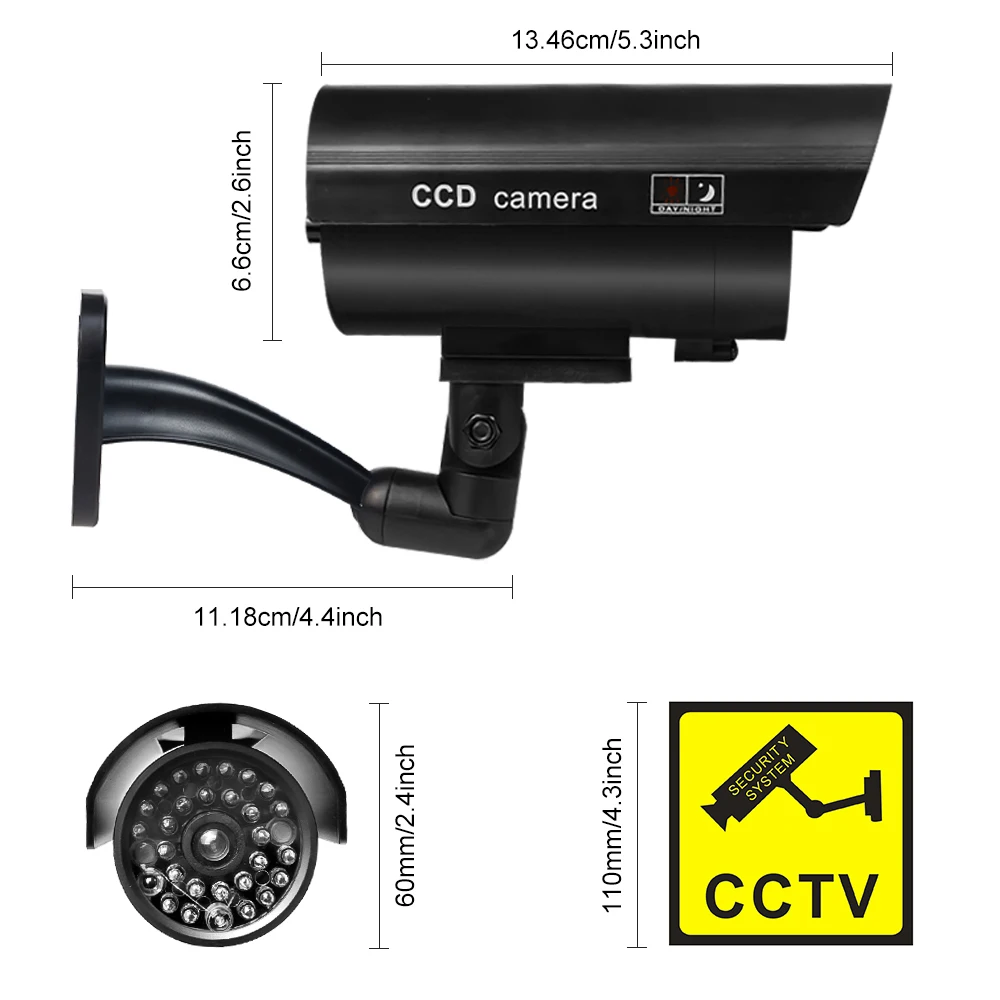 Bala em forma de câmera falsa com LED vermelho piscando, impermeável segurança CCTV vigilância, casa e ao ar livre, interior, 1pc