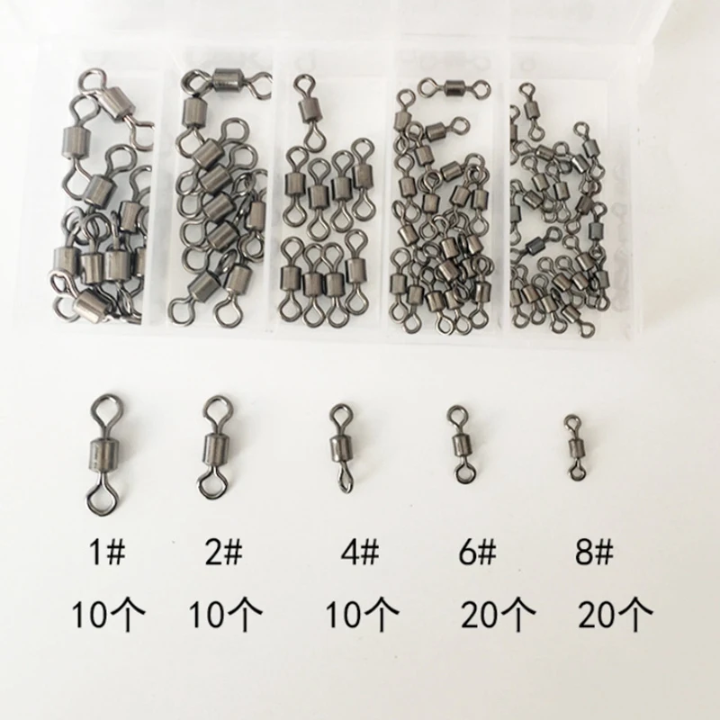 70 Pieces Swivel Small Set Box Eight-Character Ring Fishing Connector Connecting Ring Fishing Accessories