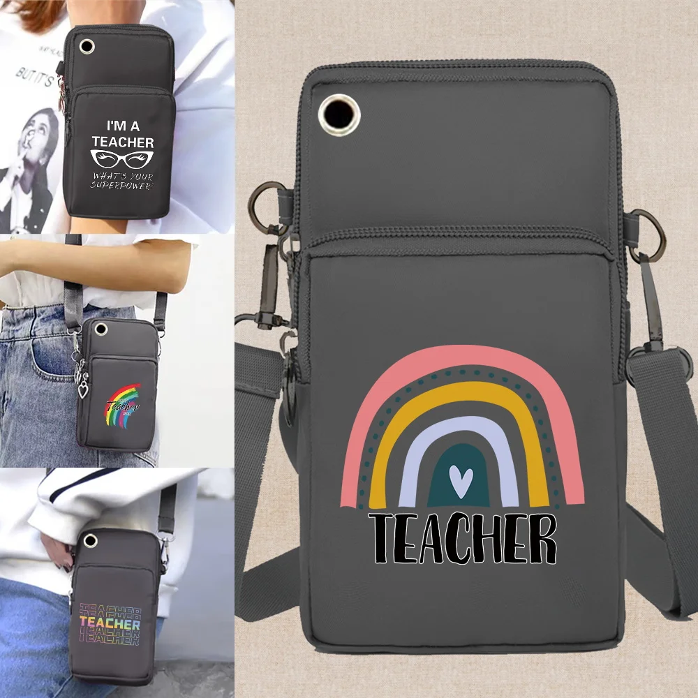 Mobile Phone Bag for Apple/Huawei/Samsung Cell Phone Packet Arm Pack Waterproof Accessories Package Teacher Print Shoulder Bags