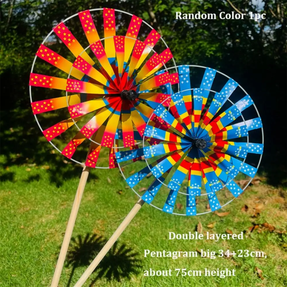 다양한 스타일의 전통 민속풍 풍차 이중층 PVC 나무 기둥 회전 풍차 피크닉 장식 오각별