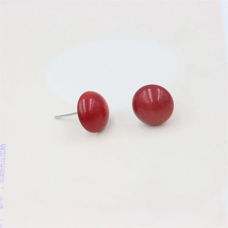 ZFSILVER100% 925 Sterling Silver For Women Sweet Vintage Femme Gift Red Sea Bamboo Coral Stud Earring Party Engagement Wedding