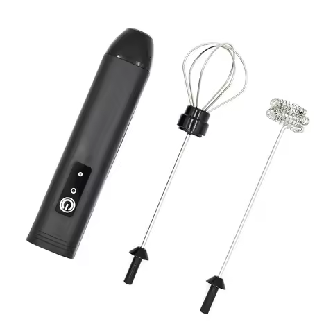 Handheld Electric Milk Frother - Dual Interchangeable Heads for Foam &amp; Mixing, Easy Clean Stainless Steel, for Coffee/Kitchen