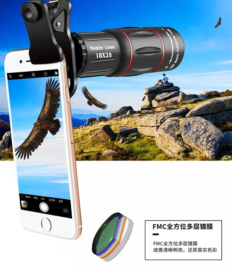 TOKOHANSUN Optic Mobile Phone Camera Lens 18x Telescope Telephoto Lens for Samsung iPhone