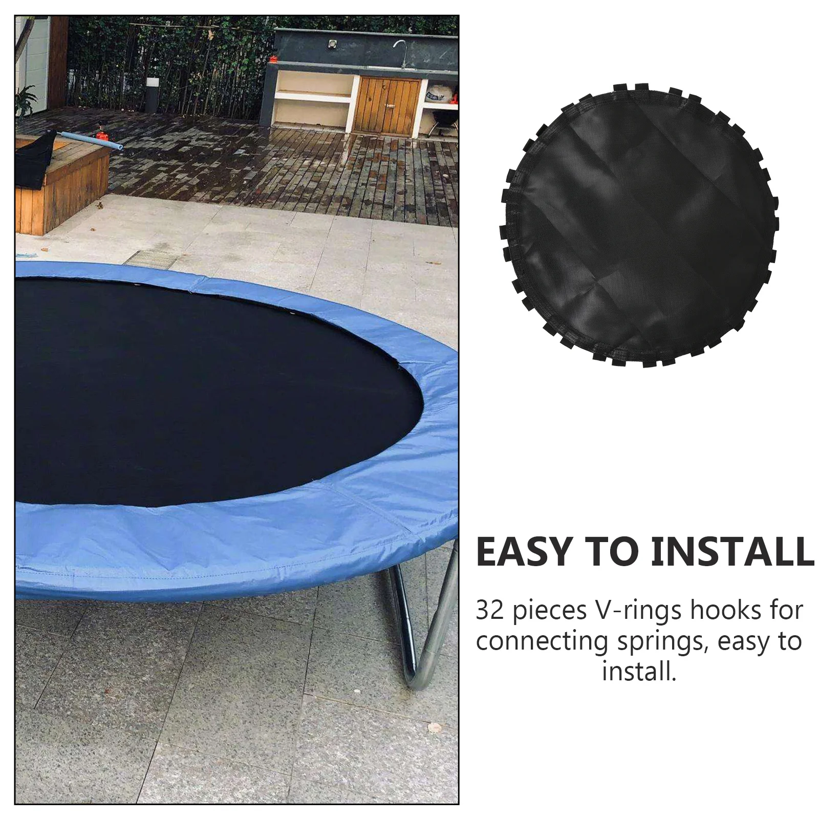 

1Pcs Black Round Trampoline Replacement Jumping Mat Heavy Duty Cloth Fabric 32 Hooks for Springs High Stitching Durable Outdoor