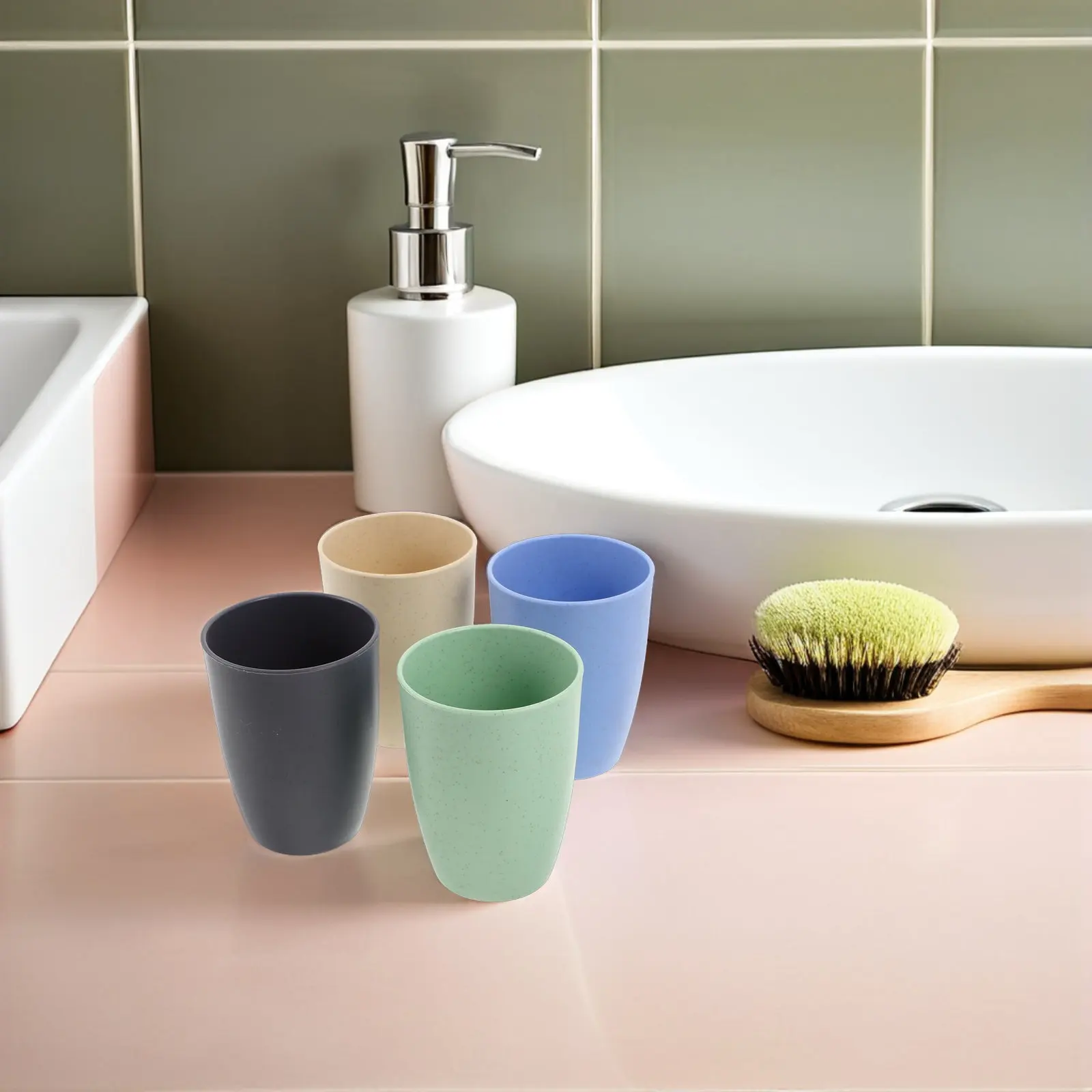 4Pcs Mouth Rinse Cups Reusable Plastic Bathroom Toothbrush Tumbler Stackable Space Saving Mouthwash Holder for Home Guest