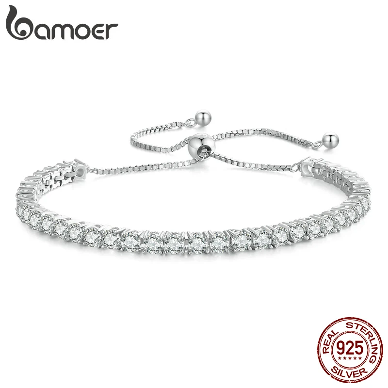 Bamoer Moissanite Tennis Bracelet Sparkling Adjustable Strand Bracelet for Women Engagement Valentine's Day Gift Fine Jewelry