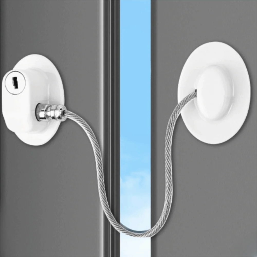 

2Pcs Self Adhesive Children Safety Lock No Drilling with Key Window Security Lock Wear-resistant Steel Wire Lock Rope