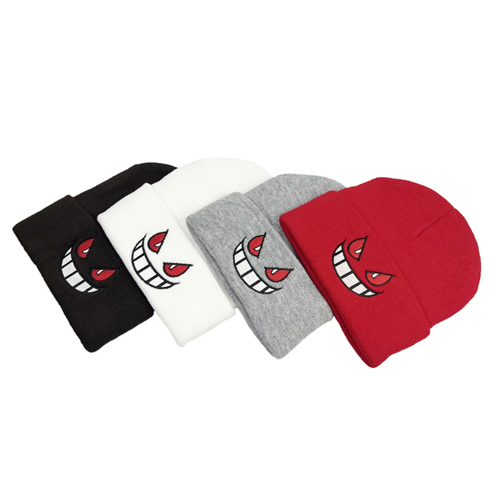 1pcs Hip Hop Fashion Big Mouth, Red Eyes, Embroidered Knitted Hat, Warm , Autumn And Winter Pullover Cap Unisex Couple Gift Acce