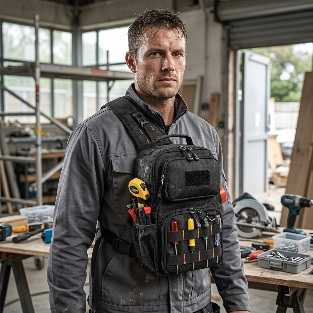 Electrician Tool Bag 15 Pockets Adjustable Strap 1680D Oxford Storage Pouch For HVAC Technician Maintenance Work Gear