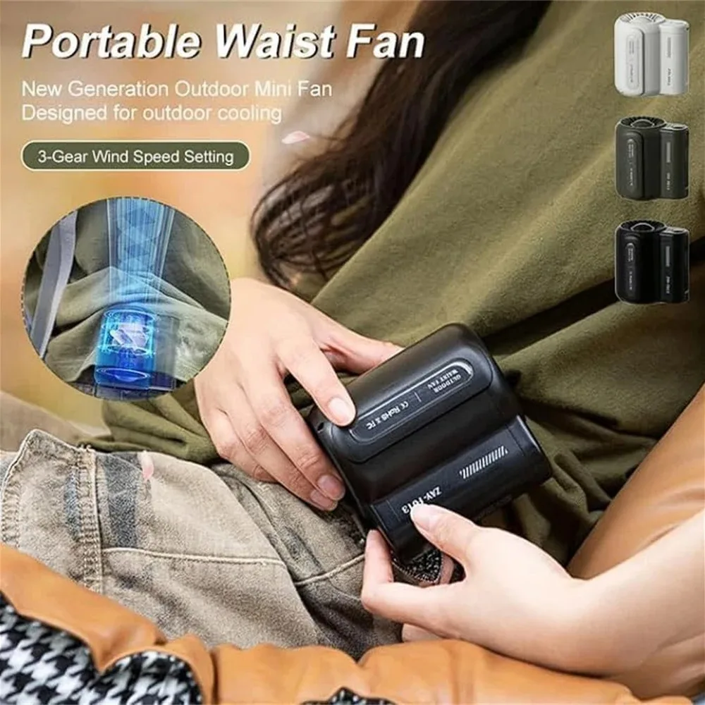 

F013 Waist Fan USB 4500mAh, 3-Speed Turbo Wind, Ultra-Light Clip-On Belt Fan For Outdoor Work Travel