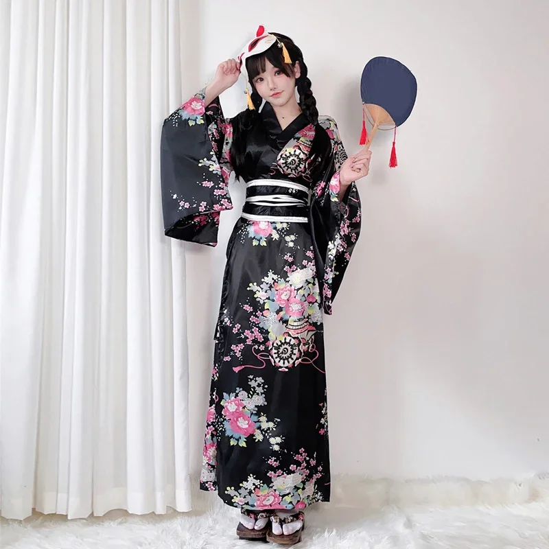 Japanese Kimono for Women Yukata Anime Cosplay Bathrobe Plus Size Halloween Costumes Party Performance Photoshooting Geisha