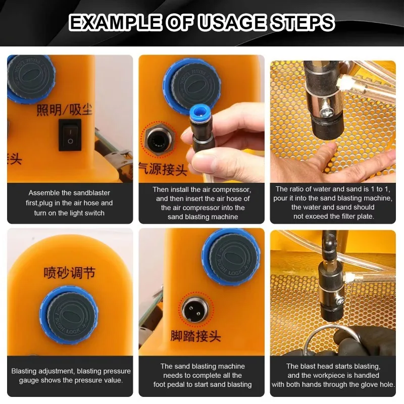 خزانة ساندبلاستر رطبة/جافة احترافية مع دواسة قدم وإضاءة LED - آلة تلميع تفجير الزجاج المعدني للمجوهرات 110 فولت/220 فولت