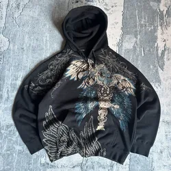 Y2K Fashion New Oversized Geometric Print Cardigan Men Streetwear Vintage Hip-hop Punk Popular Couple Joker Sports Sweater Tops