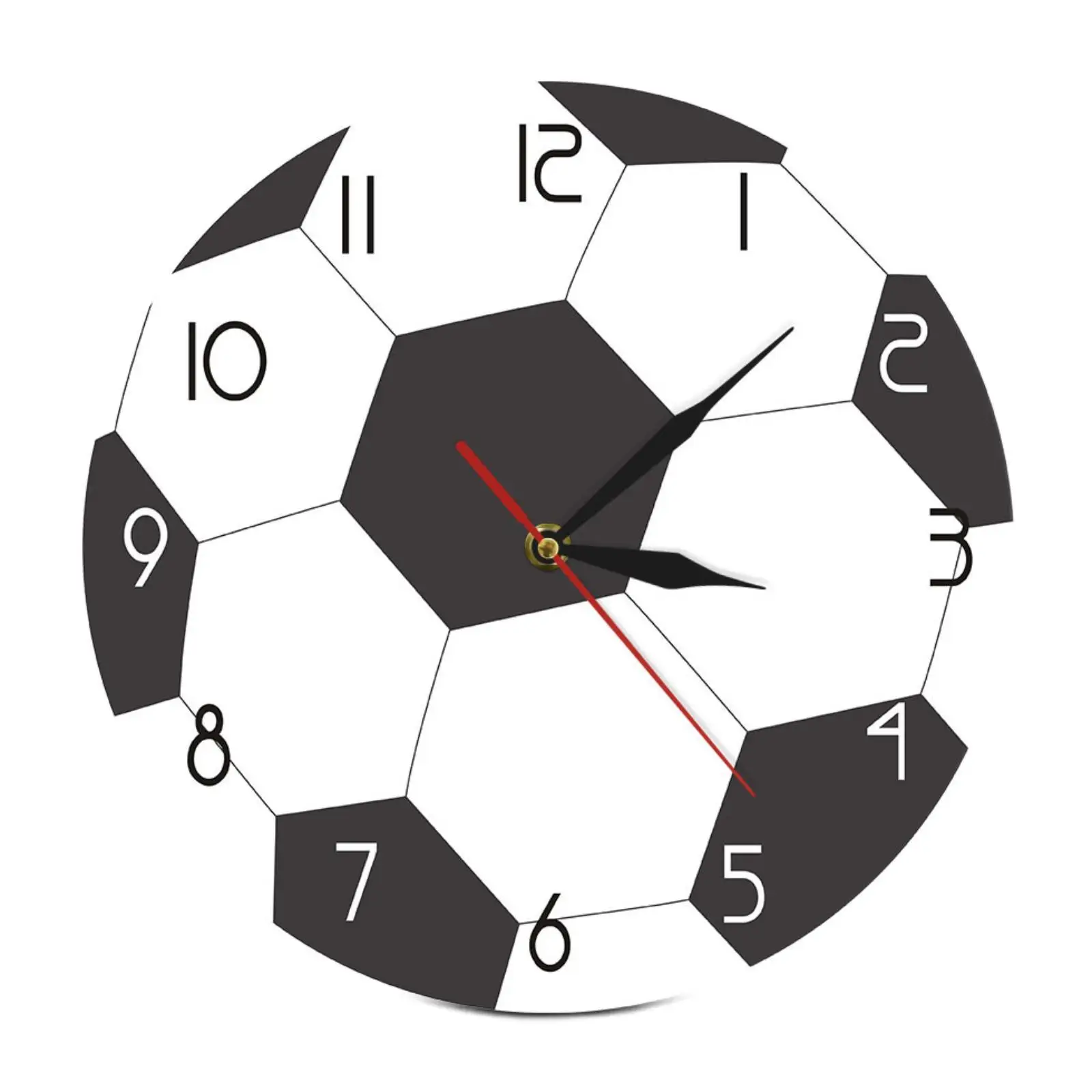 Wall Clock 12 inch Soccer Ball Design Easy to Install Sports Theme Silent Decorative for Living Room Home Decor Classroom