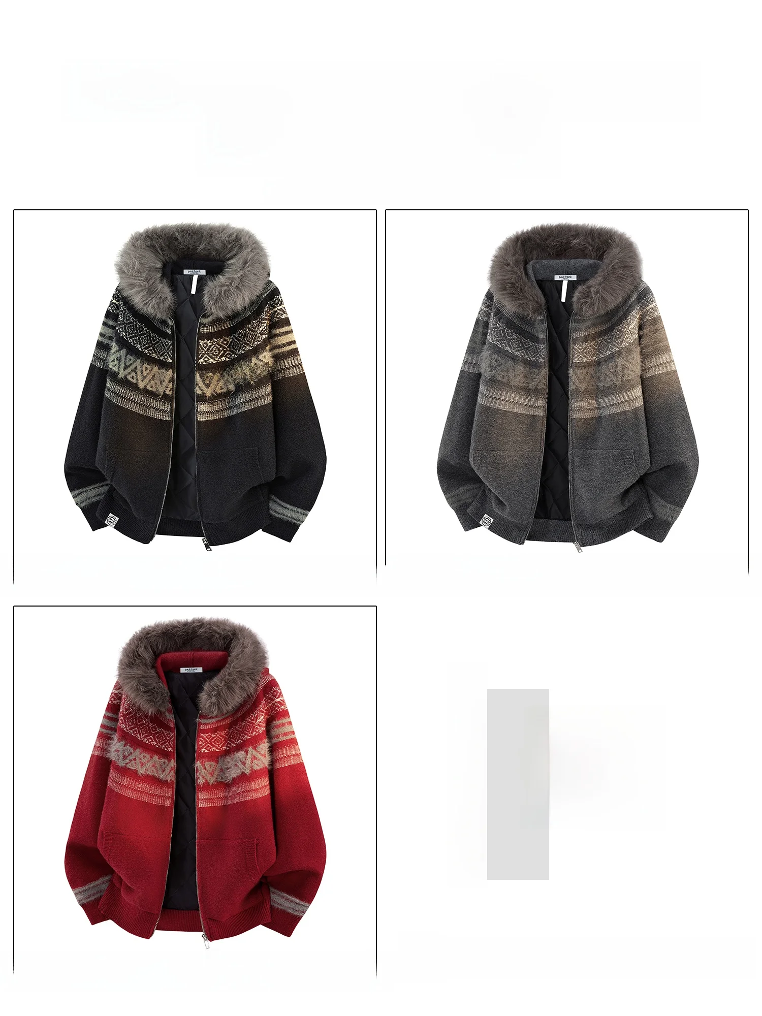 PaulFrank M Hooded Knitted Sweater with Fur Collar Thiened Cotton Interlined Retro Knitted Open Cardigan for Autumn And ...