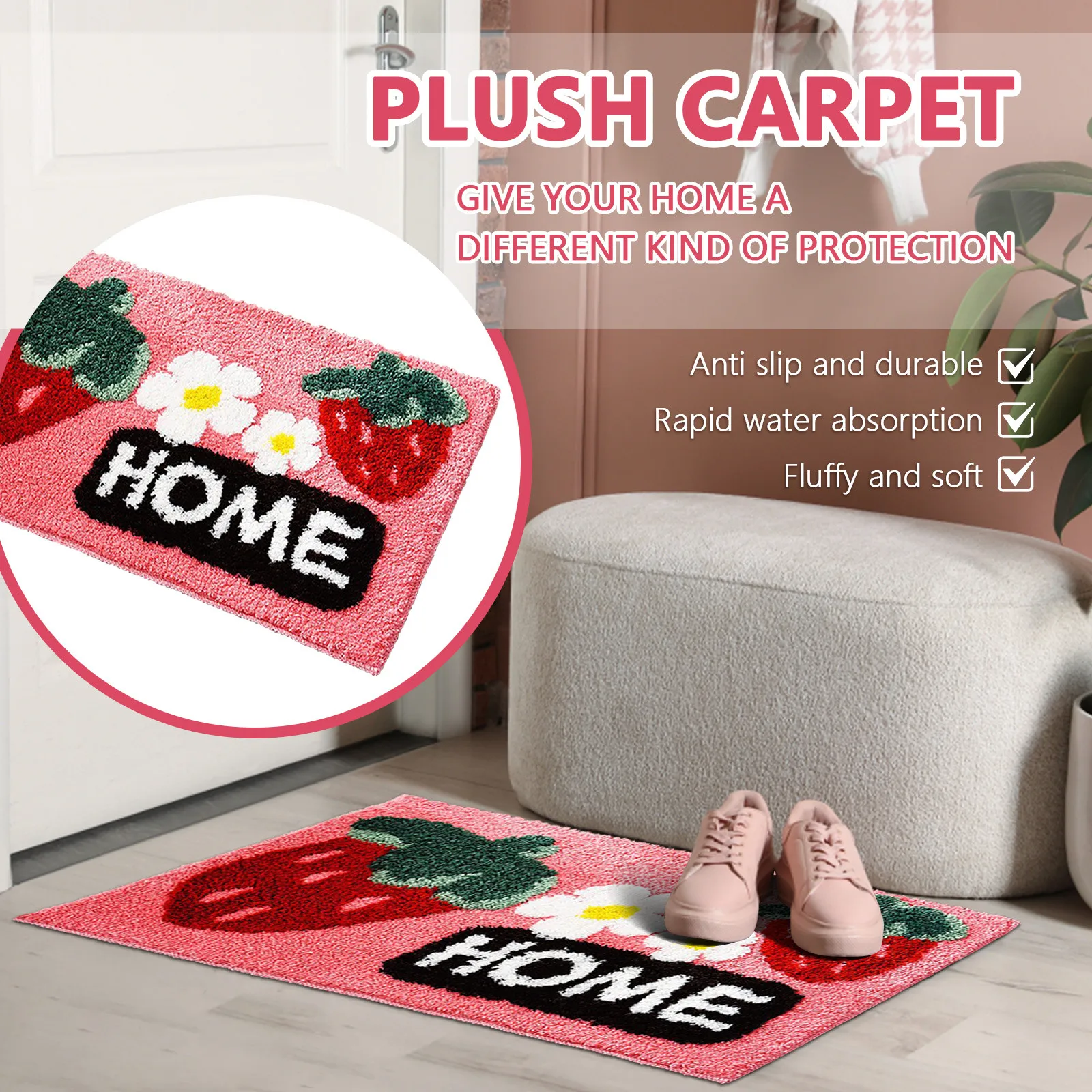 

Bathroom Rugs Cute Strawberry Flower Bath Mat Non Slip Floor Bath Rug Machine Washable Bathmat Soft Microfiber Carpet For Shower