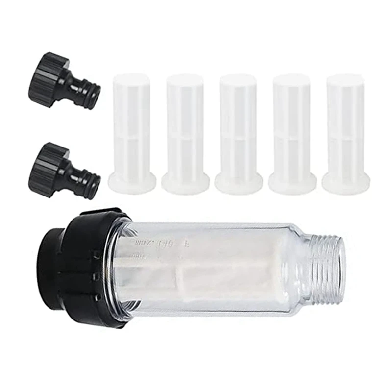 

Water Filter Garden Hose, 3/4 Inch Water Pre-Filter Water Filter Set With 5 Filter Inserts + 2 Quick Adapters
