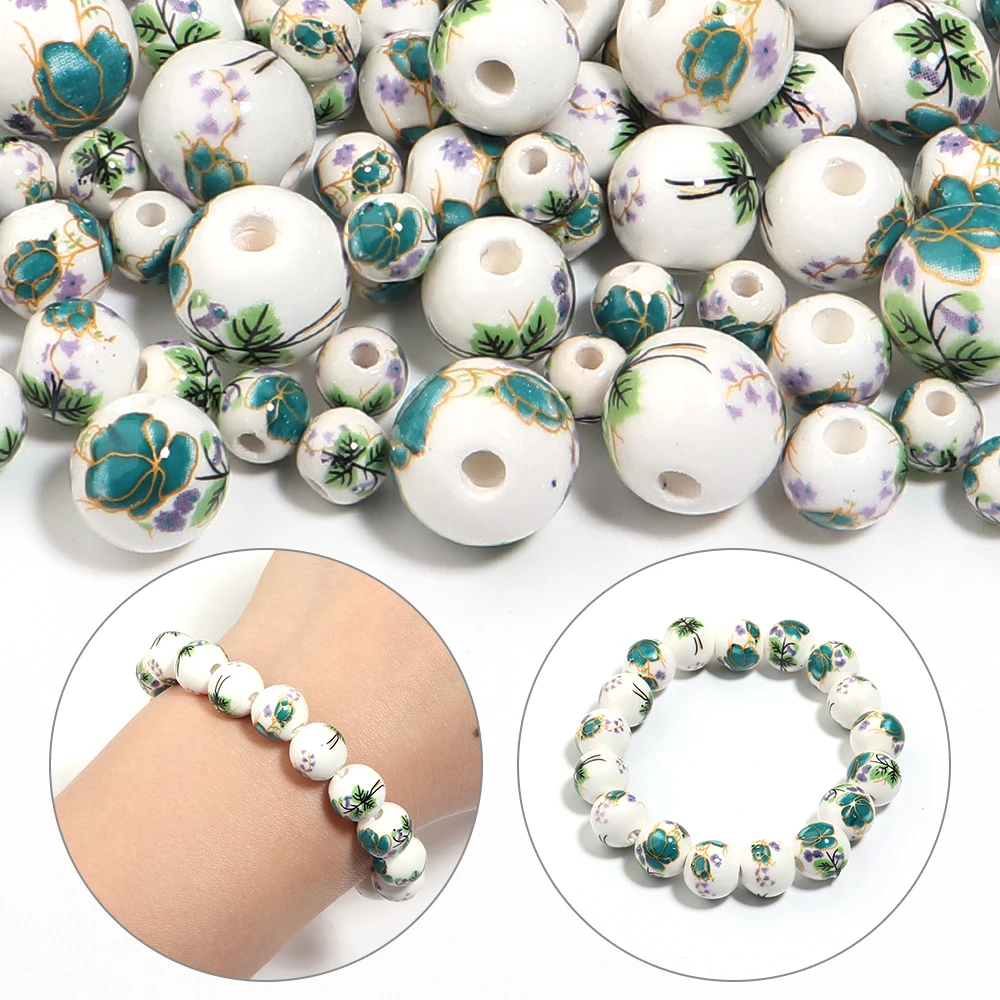 20-30pcs Round 6mm 8mm 10mm 12mm Flower Patterns Ceramic Porcelain Loose Spacer Beads For Jewelry Making DIY Bracelets Findings view 5