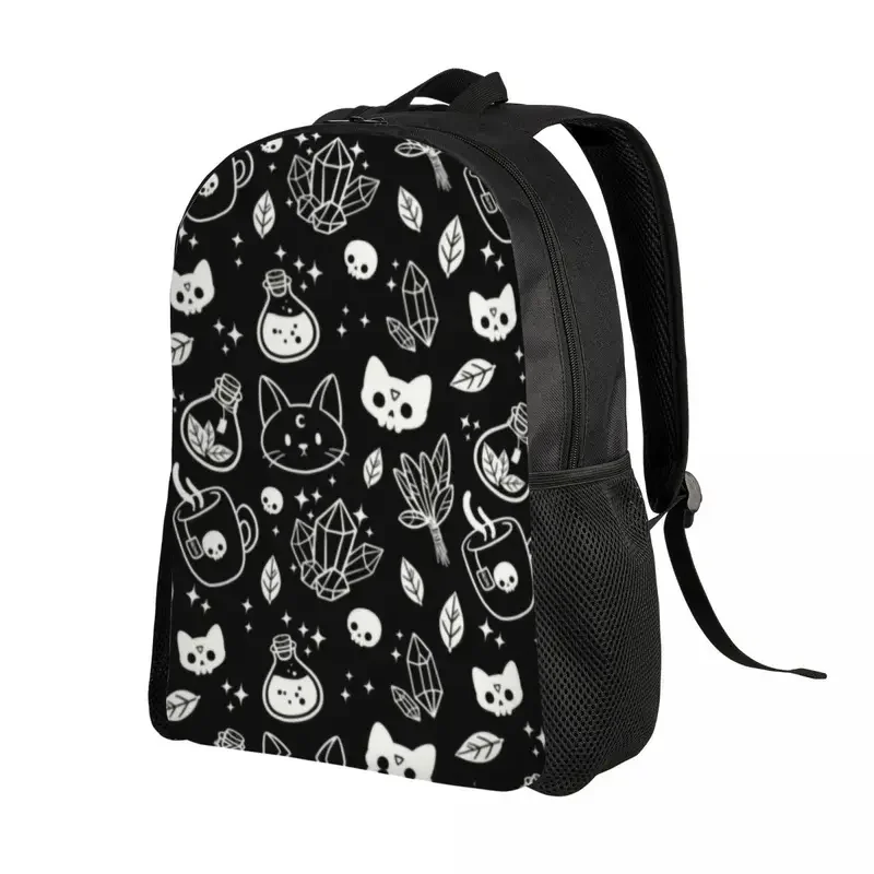 3D Print Witch Backpack for Girls Boys Halloween Cat Skull School College Travel Bags Women Men Bookbag Fits 15 Inch Laptop