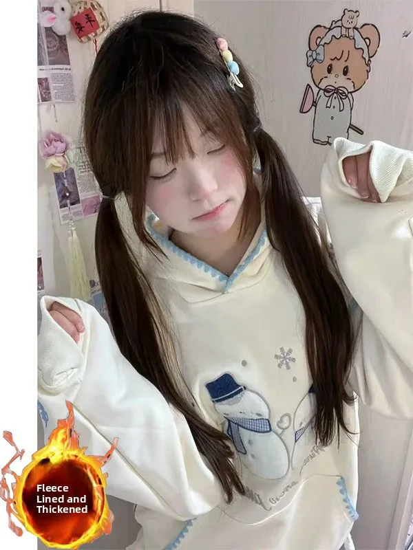 

Уникальная плюшевая толстовка-снеговик для женщин: теплая зимняя утолщенная флисовая кофта с модным универсальным дизайном и милым карманом-кенгуру