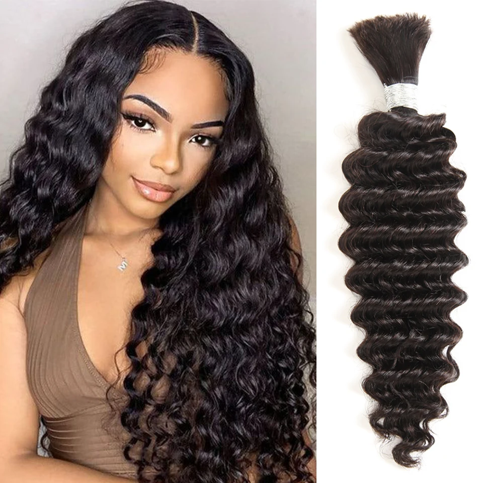 Sleek Pre-Colored Peruvian Deep Wave Human Hair Braiding Bulk No Weft 10 To 30 Inch Remy Bulk Human Hair Free Shipping