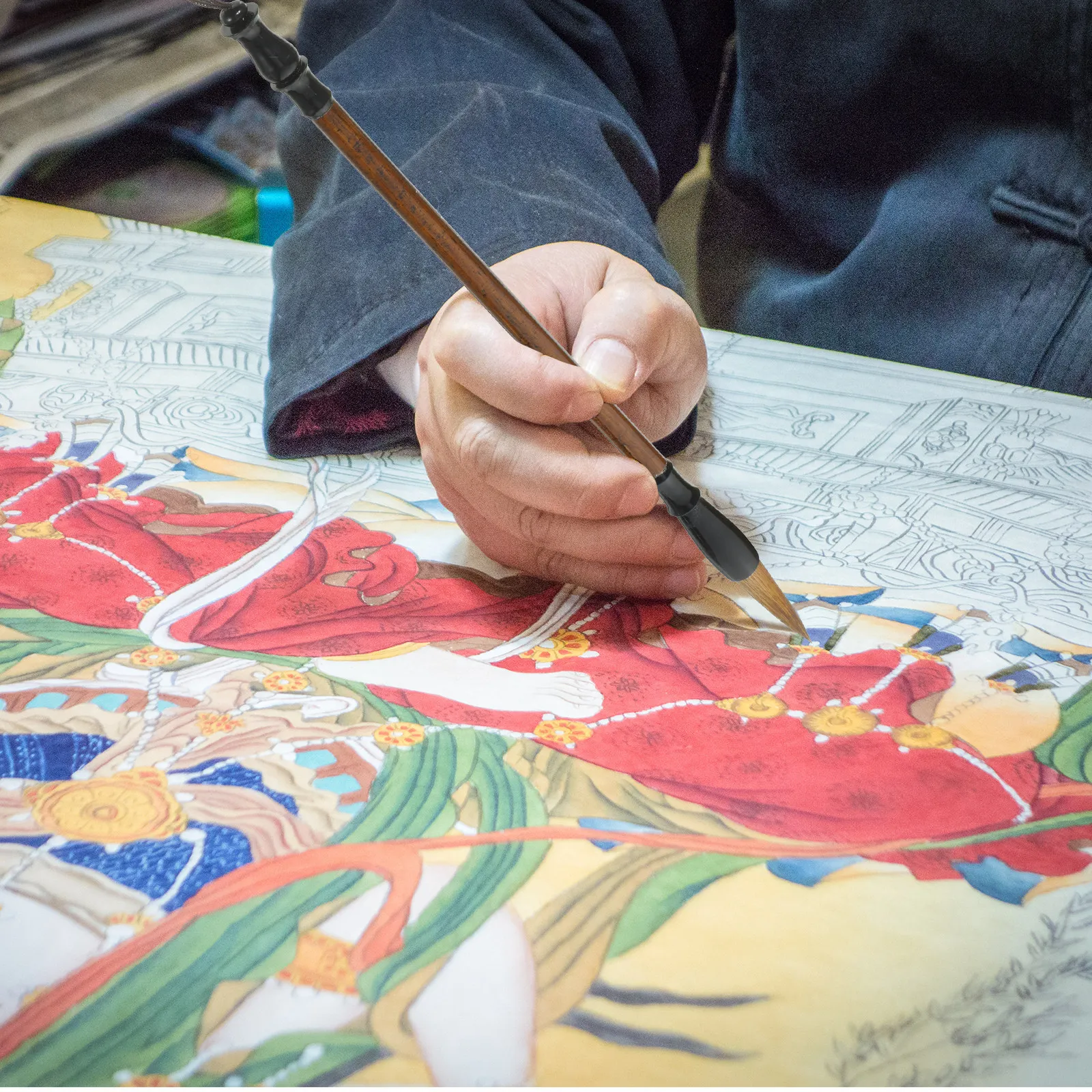 

7Pcs Chinese Calligraphy Brush Fine Tip Painting Brush Set Smooth Ink Absorption Traditional Calligraphy Pen Tools for Writing