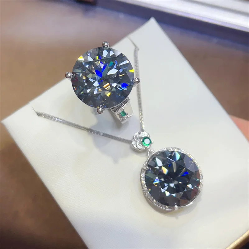 20 Carat Blue Black Moissanite Rings High End s925 Silver Big Moissanita Lab Diamond Gemstone Ring Plate 18k White Gold Jewelry