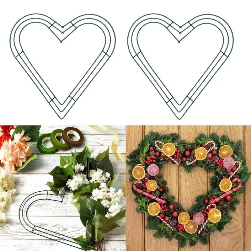 XX9B Metal Heart Wreath Frame for DIY Flower Decorations and Ceremony Backdrops 35cm 30cm Black/Green