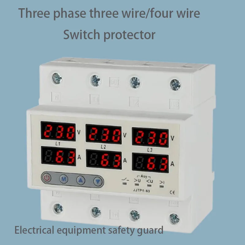 Three phase three wire/four wire adjustable digital display 63A/100A-380V self resetting current limiting switch protector