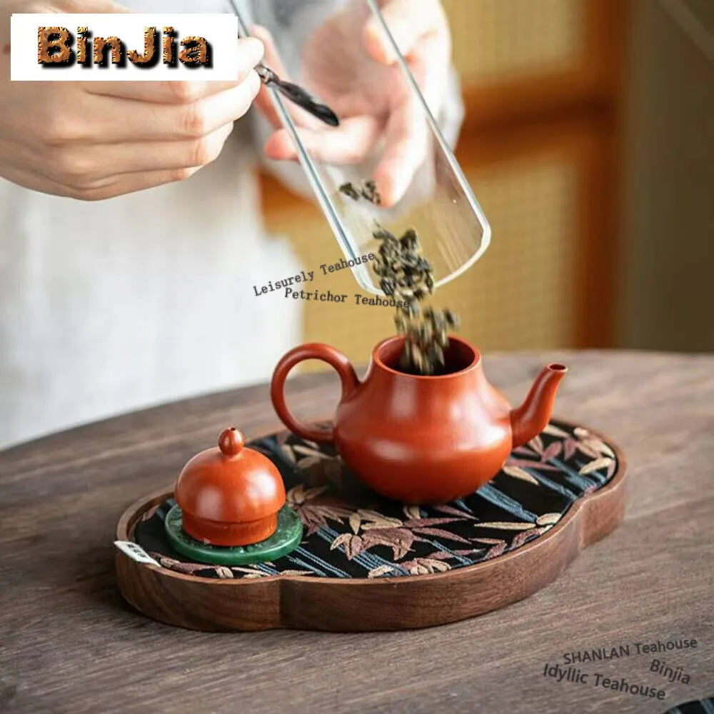 Bamboo Handmade Tea Table Mats Household Embroidered Begonia Tea Flag Zen Drink Coaster Dinner Table Cloth Mat Tea Ceremony Gift view 6