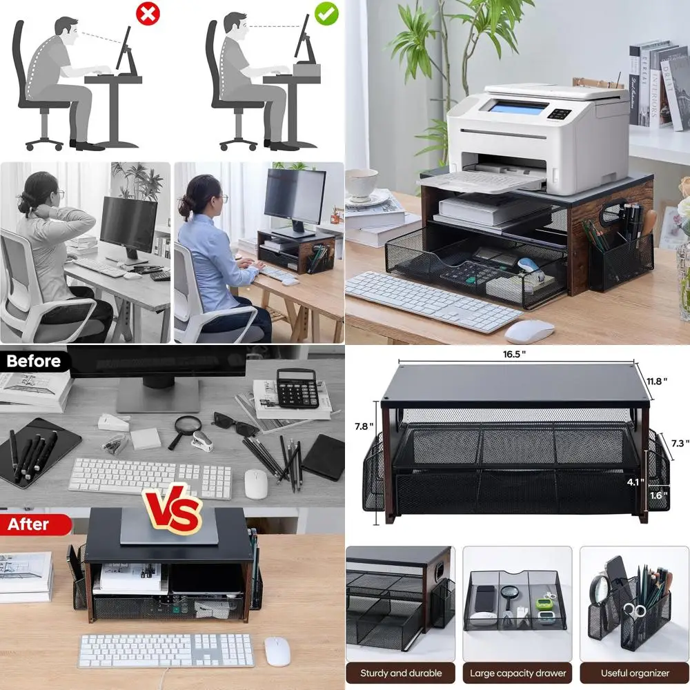 

Двухуровневая настольная подставка для принтера с полками для хранения и органайзером для домашнего офиса