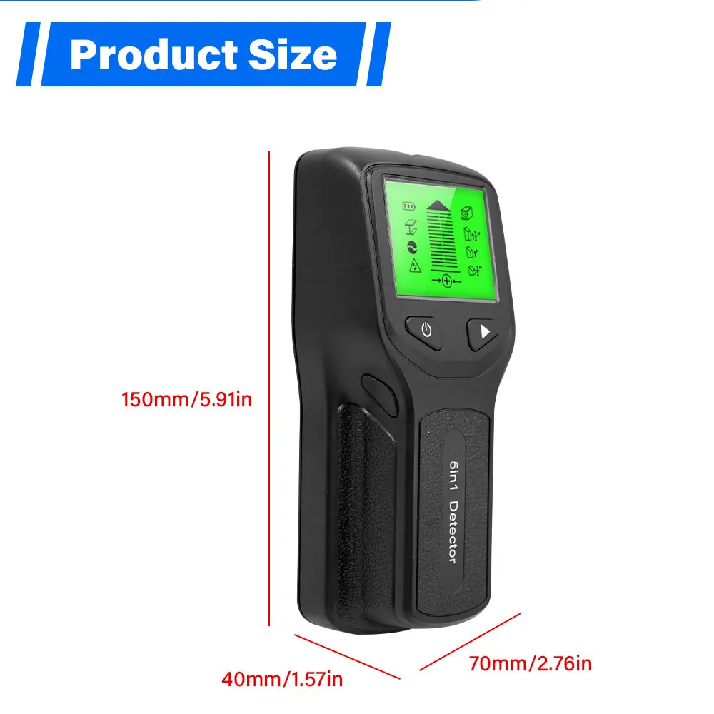 Wall Stud Detector 5-in-1 LCD-scherm Multifunctionele handheld voor hout AC-draad Kabel Metaaldetector Wall Stud Finder Scanner