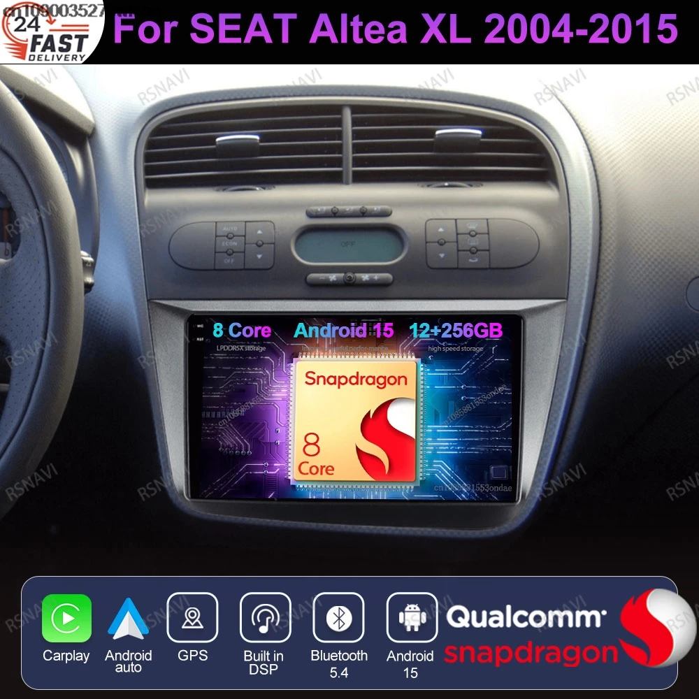 Android 15 For SEAT Altea XL 2004-2014 2015 DSP IPS Car Radio AUTO Snapdragon AI Voice Multimedia 8 Core Autoradio Systems BT