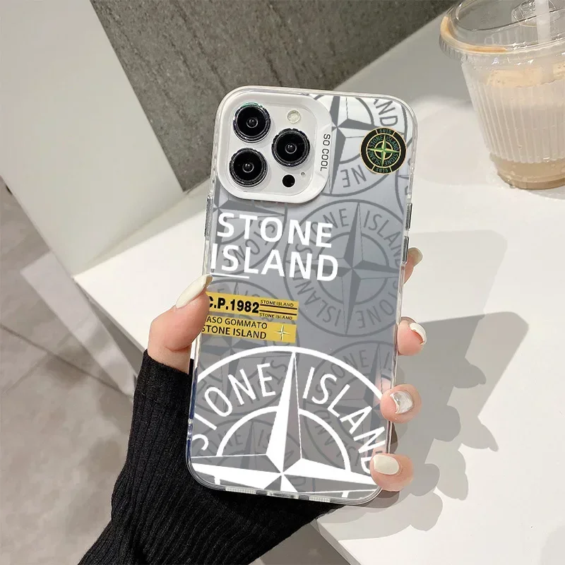 Fashion Stone I-Island Phone Case for IPhone 16 15 14 13 12 11 Pro Max X XR XS MAX 8 7 Plus Matte Shockproof Back Cover Shell