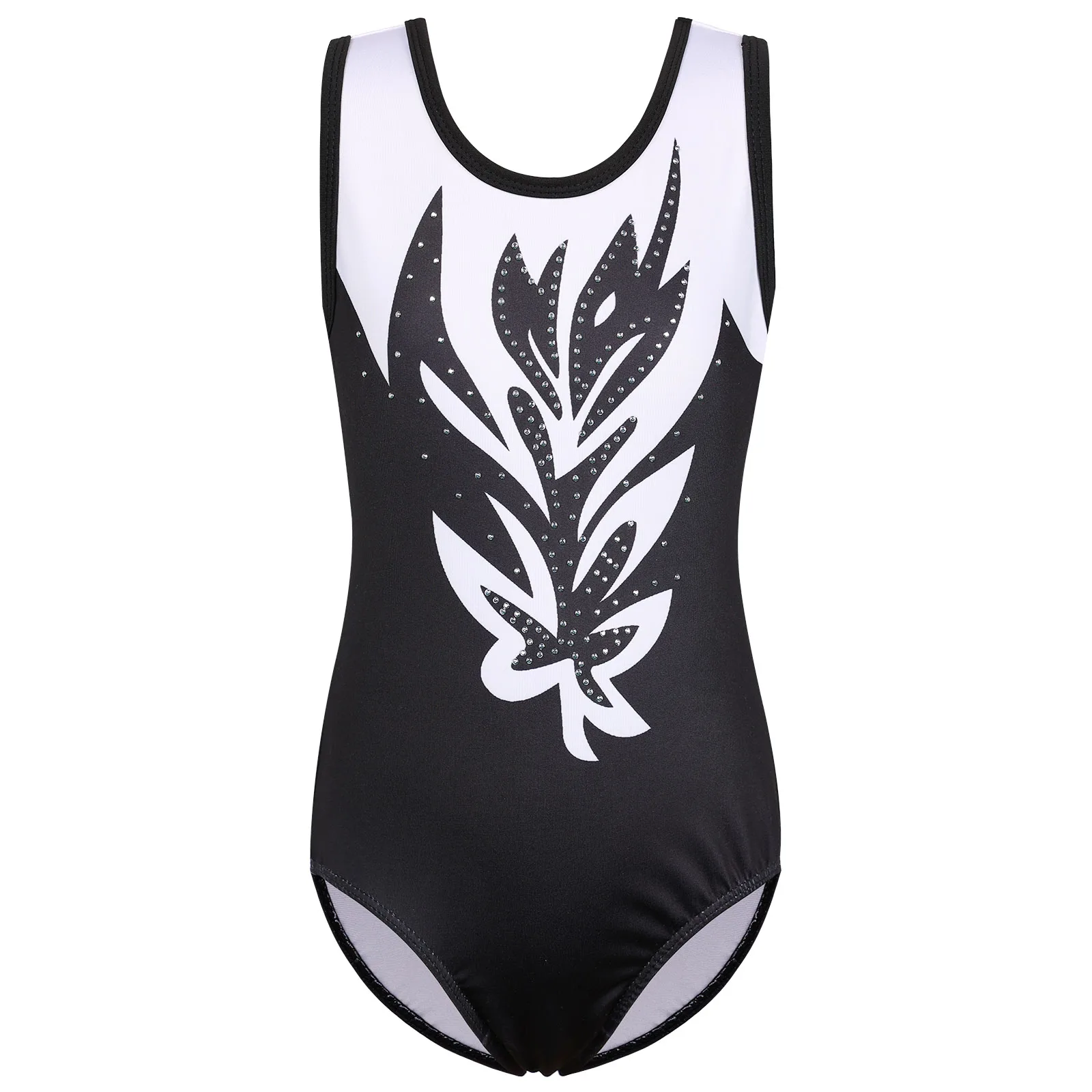 BAOHULU Gymnastics Leotard for Girls Sleeveless Bodysuit Black Performance Clothes Diamond Practice Outfit Ballet Leotard