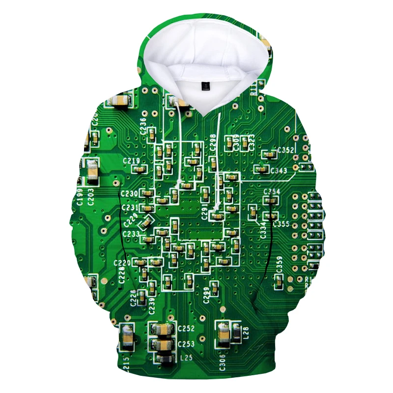 Sudadera con capucha para hombre, jersey con estampado 3D de placa de circuito de Chip electrónico creativo, estilo Harajuku, ropa de otoño, novedad