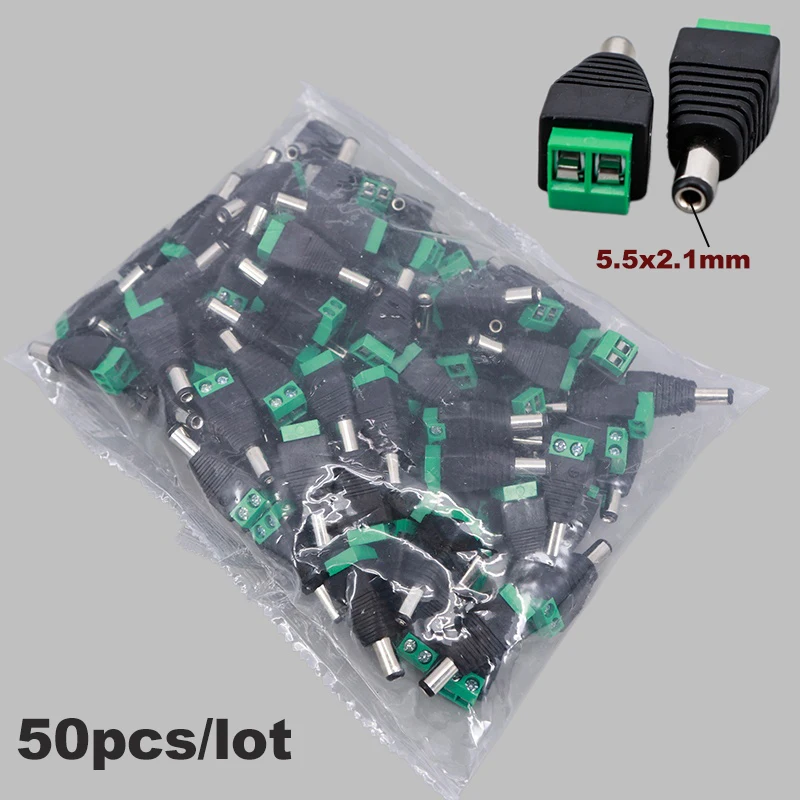 

50 шт. разъемы DC 5.5x2.1 мм, штекеры питания, клеммы 5.5 мм 2.1 мм, коннекторы для светодиодных лент, камер видеонаблюдения, гнезда E