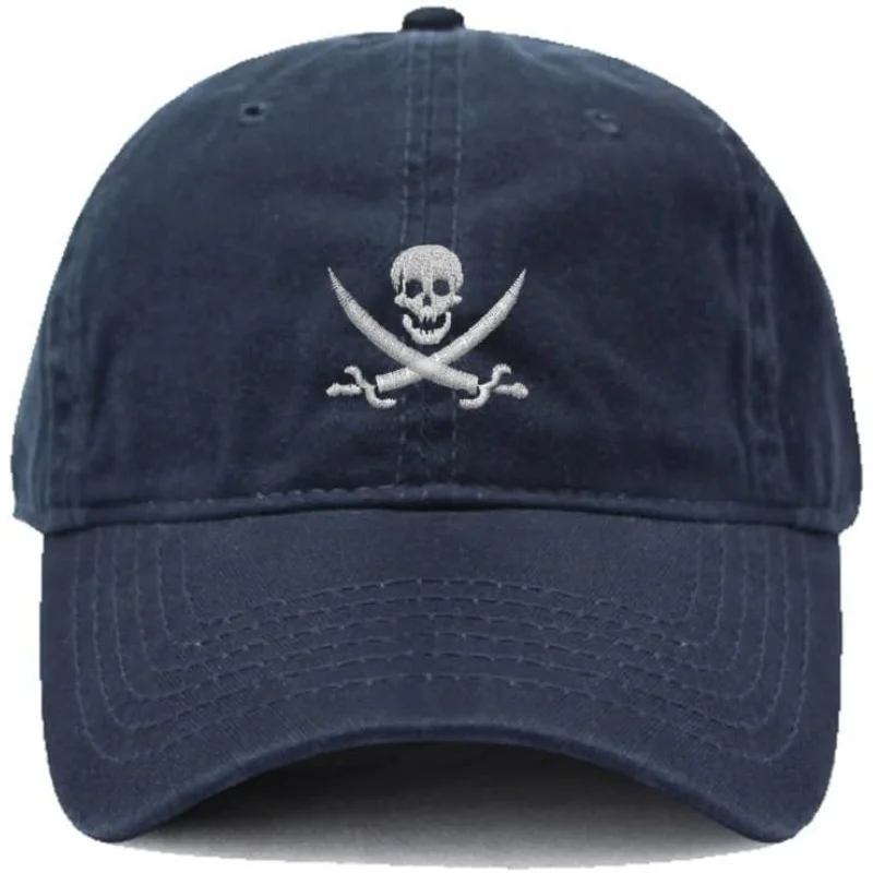 Men's and Women's Sports Leisure Fashion Classic Baseball Hat Pirate Skull Happy Embroidery Adjustable Deep Blue